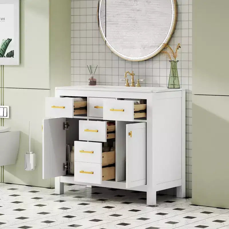 36 Bathroom Vanity Sink Combo, Bathroom Storage Cabinet with Drawers, Single Sink Bathroom Vanity with Solid Wood Frame
