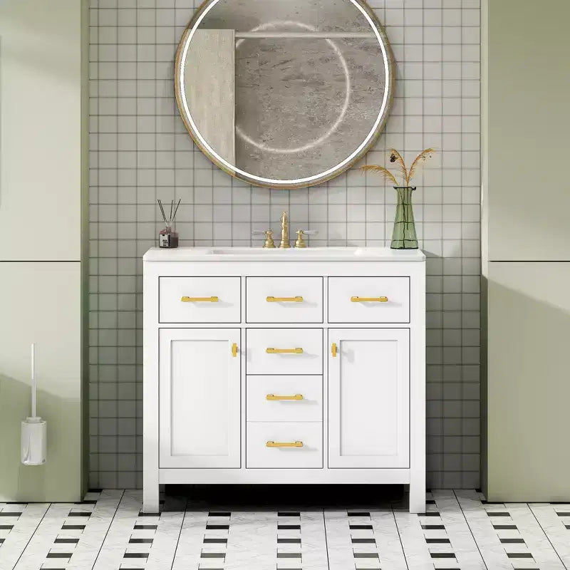 36 Bathroom Vanity Sink Combo, Bathroom Storage Cabinet with Drawers, Single Sink Bathroom Vanity with Solid Wood Frame
