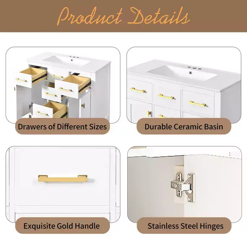 36 Bathroom Vanity Sink Combo, Bathroom Storage Cabinet with Drawers, Single Sink Bathroom Vanity with Solid Wood Frame