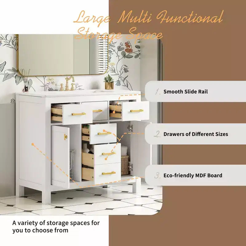 36 Bathroom Vanity Sink Combo, Bathroom Storage Cabinet with Drawers, Single Sink Bathroom Vanity with Solid Wood Frame