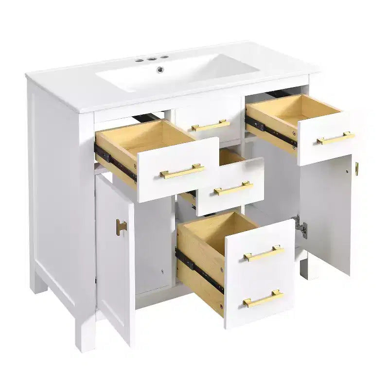 36 Bathroom Vanity Sink Combo, Bathroom Storage Cabinet with Drawers, Single Sink Bathroom Vanity with Solid Wood Frame