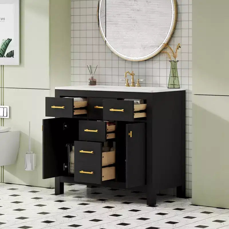 36 Bathroom Vanity Sink Combo, Bathroom Storage Cabinet with Drawers, Single Sink Bathroom Vanity with Solid Wood Frame