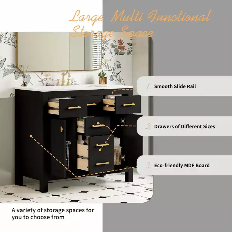 36 Bathroom Vanity Sink Combo, Bathroom Storage Cabinet with Drawers, Single Sink Bathroom Vanity with Solid Wood Frame