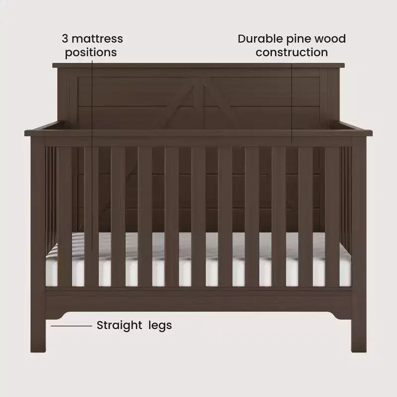 Child Craft Woodland 4-in-1 Convertible Crib, Converts to Day Bed, Toddler Bed, Full Size Bed, 3 Mattress Positions, Baby Safe Finish