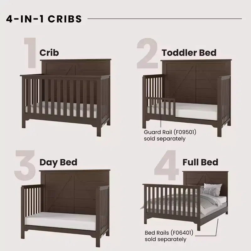 Child Craft Woodland 4-in-1 Convertible Crib, Converts to Day Bed, Toddler Bed, Full Size Bed, 3 Mattress Positions, Baby Safe Finish