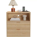 Acekool Fluted Farmhouse Nightstand with Charging Station, 23 Mid-Century Modern End Table with 2 Drawers & Open Shelf