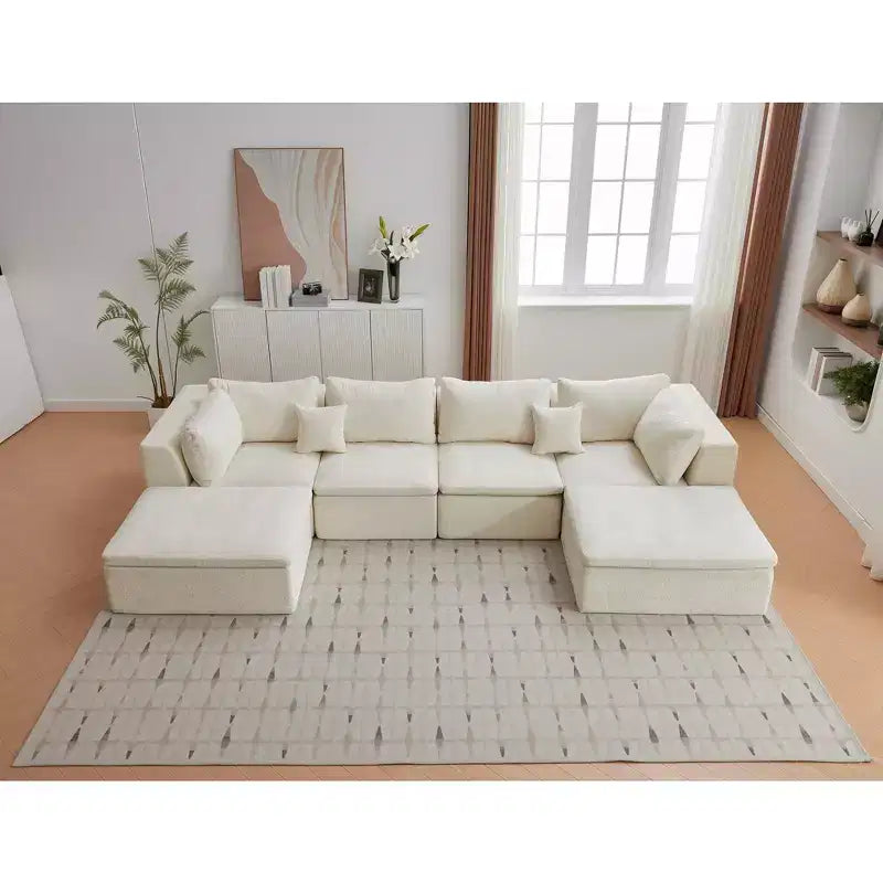 Sofa, Modular Sectional 140 U-Shaped  Cloud Boneless Couch with Double Chaise/Ottoman Chenille Memory Foam Pillows for Living Room