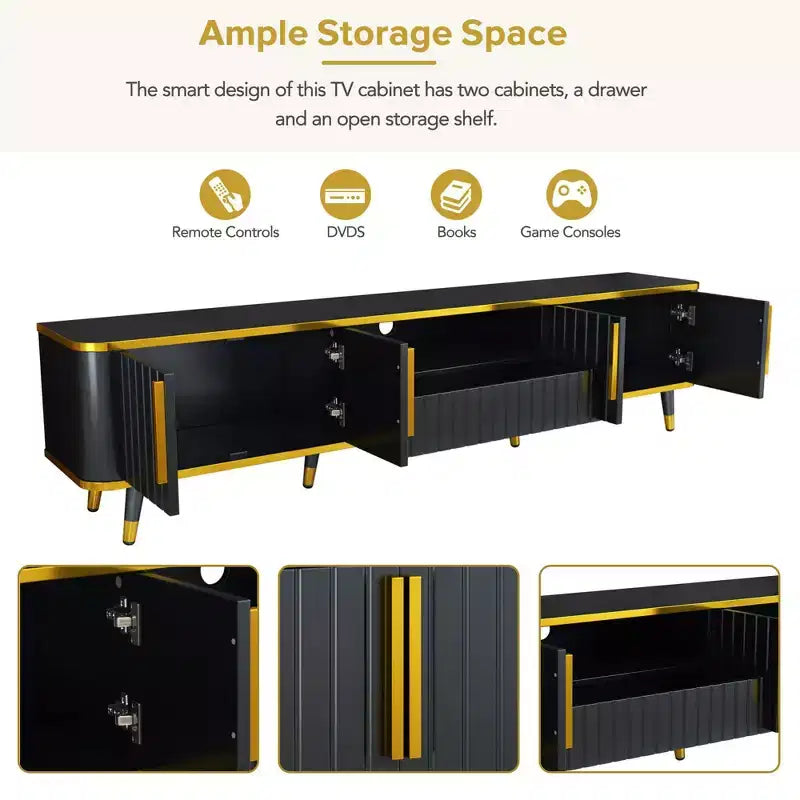 TUYOHW TV Stand with Open Shelf for TVs up to 85 Inches,Modern Entertainment Center with 2 Cabinets and 1 Drawer,Black