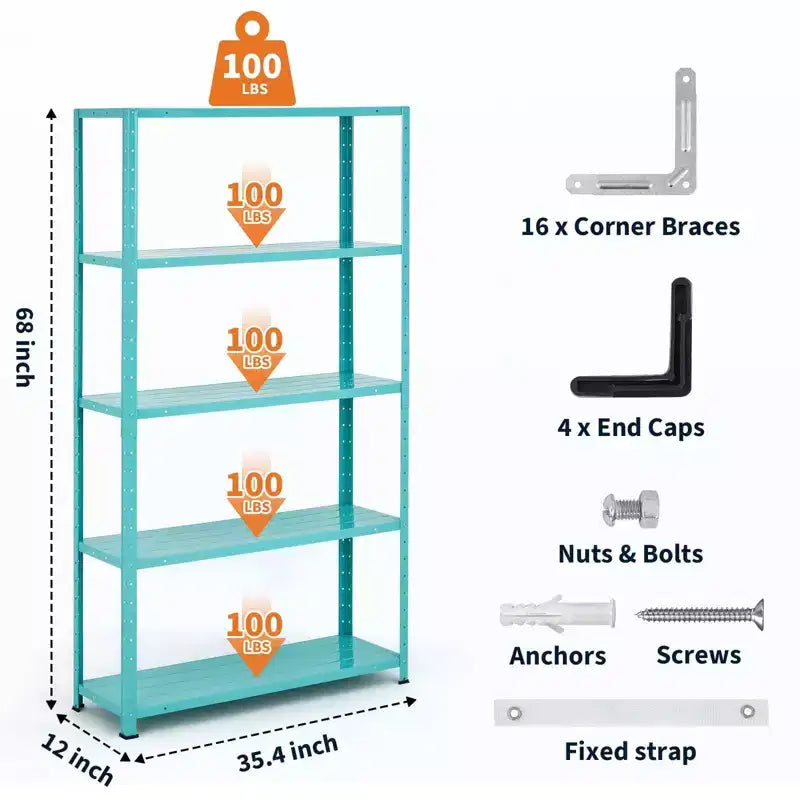 5-Shelf Shelving, Storage Shelves Metal Bookshelves for Storage, Adjustable Garage Shelving Heavy Duty Storage Rack Pantry Shelf Kitchen Shelving