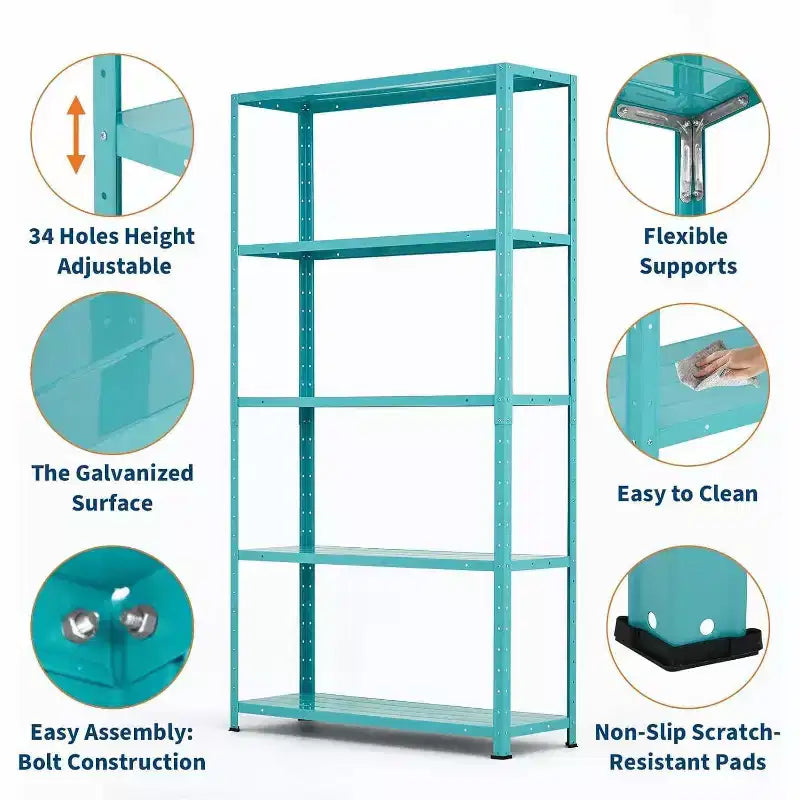 5-Shelf Shelving, Storage Shelves Metal Bookshelves for Storage, Adjustable Garage Shelving Heavy Duty Storage Rack Pantry Shelf Kitchen Shelving