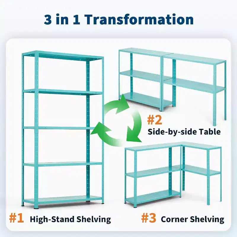5-Shelf Shelving, Storage Shelves Metal Bookshelves for Storage, Adjustable Garage Shelving Heavy Duty Storage Rack Pantry Shelf Kitchen Shelving