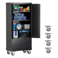 67 Black Metal Storage Cabinet with Wheel, Garage Storage with 2 Drawers + 4 Adjustable Shelves,Tool Cabinet with Locking Doors for, Workshop,Office