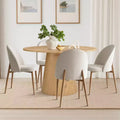 5-Piece Round Oak Dining Table Set, 46 Pedestal Table and 4 Upholstered Chairs with Oak Metal Legs for Kitchen or Dining Room-Panipeachy
