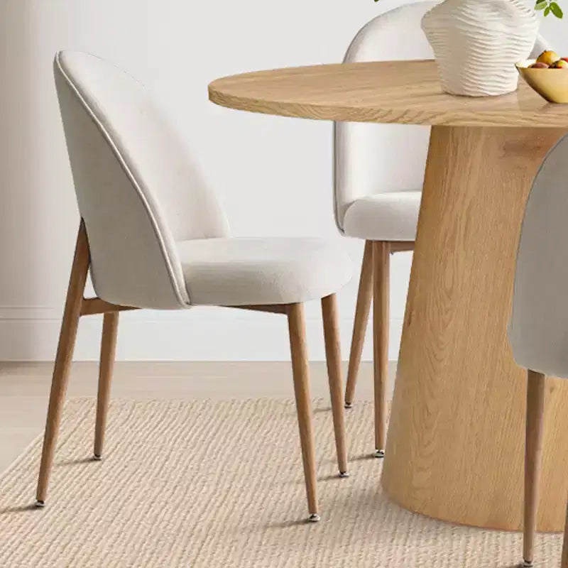 5-Piece Round Oak Dining Table Set, 46 Pedestal Table and 4 Upholstered Chairs with Oak Metal Legs for Kitchen or Dining Room-Panipeachy