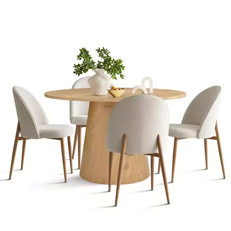 5-Piece Round Oak Dining Table Set, 46 Pedestal Table and 4 Upholstered Chairs with Oak Metal Legs for Kitchen or Dining Room-Panipeachy