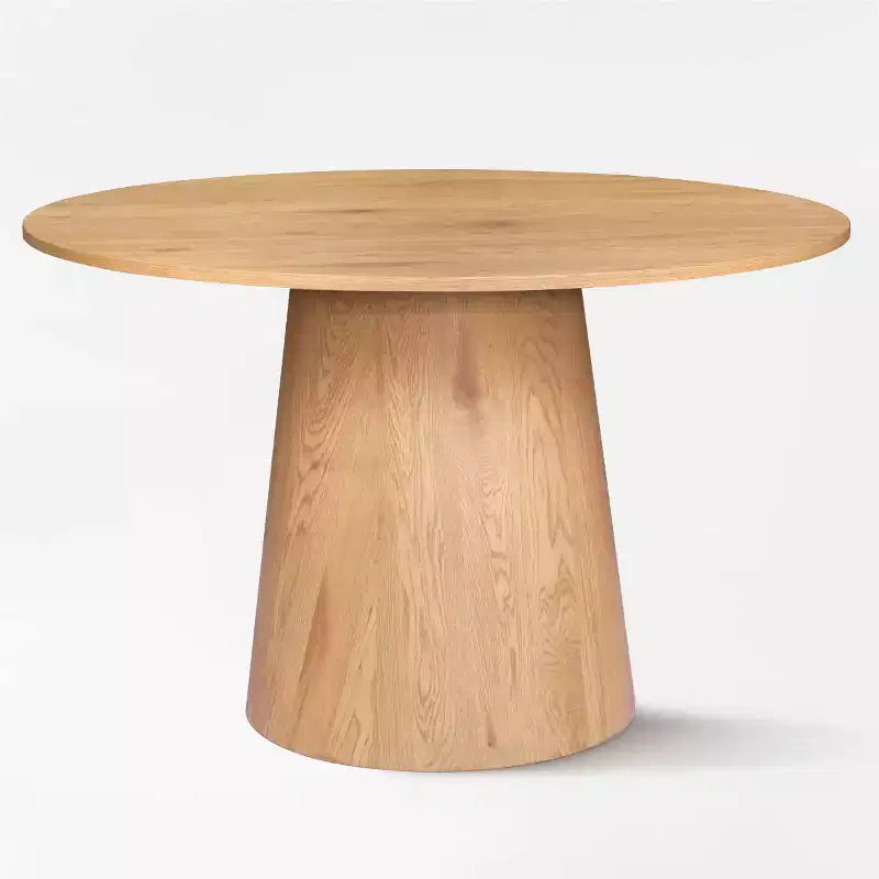 5-Piece Round Oak Dining Table Set, 46 Pedestal Table and 4 Upholstered Chairs with Oak Metal Legs for Kitchen or Dining Room-Panipeachy