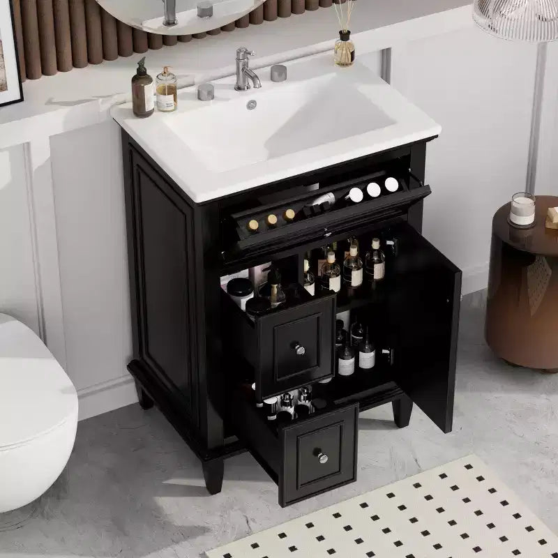 Bathroom Vanity With Sink, Bathroom Vanity Cabinet With 1 Flip Drawer, 2 Drawers And Adjustable Shelf, Freestanding Single Sink Vanity White