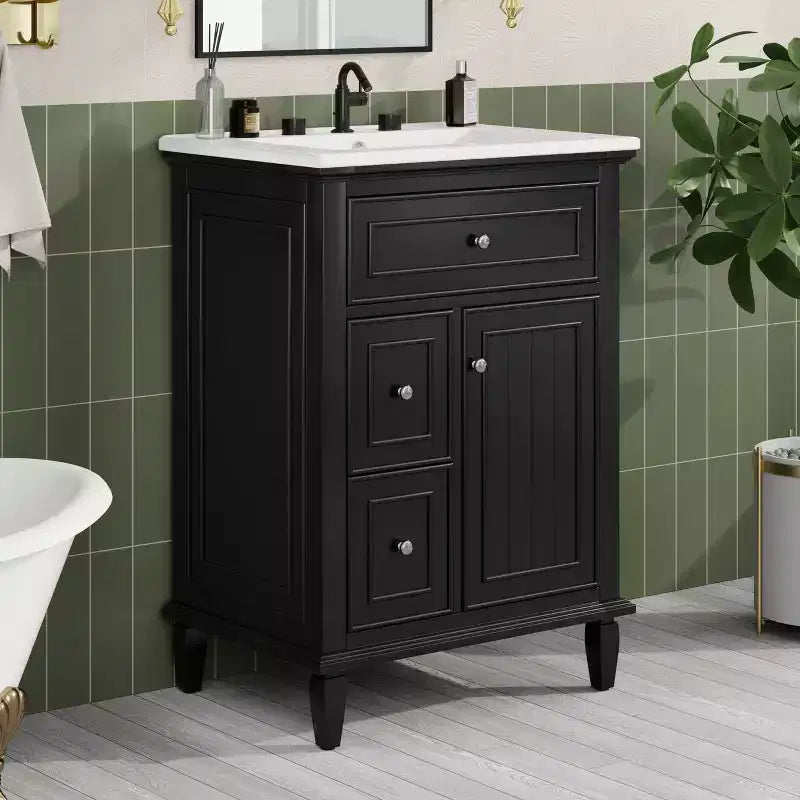 Bathroom Vanity With Sink, Bathroom Vanity Cabinet With 1 Flip Drawer, 2 Drawers And Adjustable Shelf, Freestanding Single Sink Vanity White