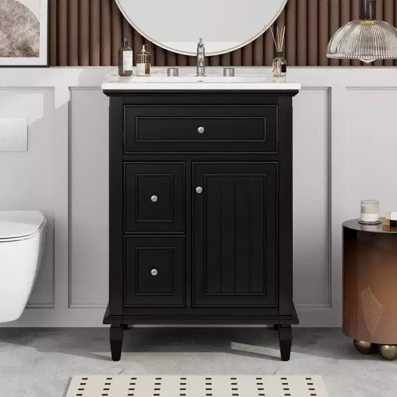 Bathroom Vanity With Sink, Bathroom Vanity Cabinet With 1 Flip Drawer, 2 Drawers And Adjustable Shelf, Freestanding Single Sink Vanity White