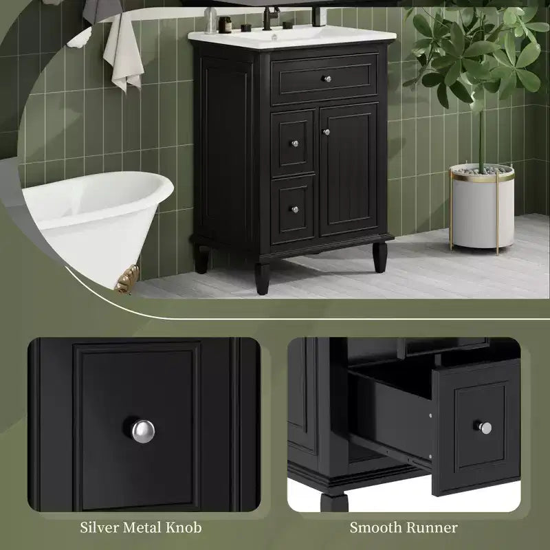 Bathroom Vanity With Sink, Bathroom Vanity Cabinet With 1 Flip Drawer, 2 Drawers And Adjustable Shelf, Freestanding Single Sink Vanity White