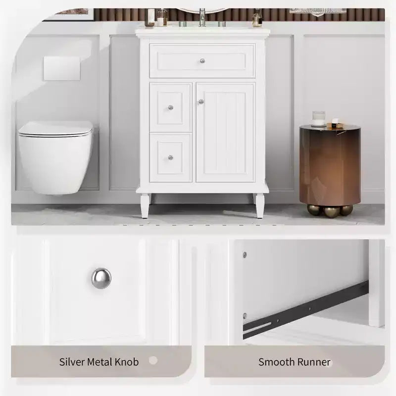 Bathroom Vanity With Sink, Bathroom Vanity Cabinet With 1 Flip Drawer, 2 Drawers And Adjustable Shelf, Freestanding Single Sink Vanity White