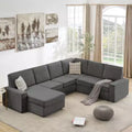 Sofa, Modular Sectional 10-Seater  Convertible U-Shaped Chaise Sleeper Sofa Wide Armrests Corduroy Cloud Couch for Living Room/Bedroom