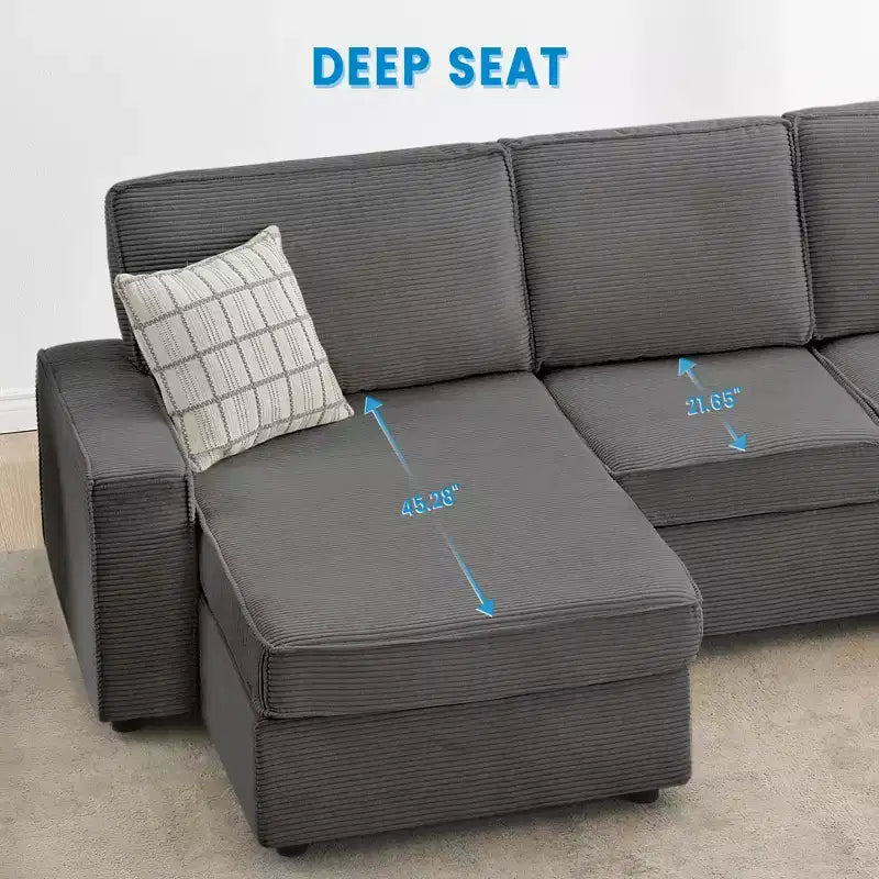 Sofa, Modular Sectional 10-Seater  Convertible U-Shaped Chaise Sleeper Sofa Wide Armrests Corduroy Cloud Couch for Living Room/Bedroom