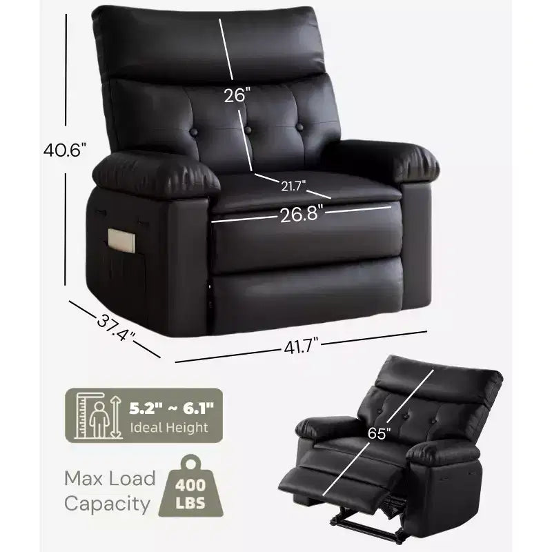 27 Oversized Swivel Rocker Recliner, Heating and Massage, 400 lbs Capacity, Cup Holders