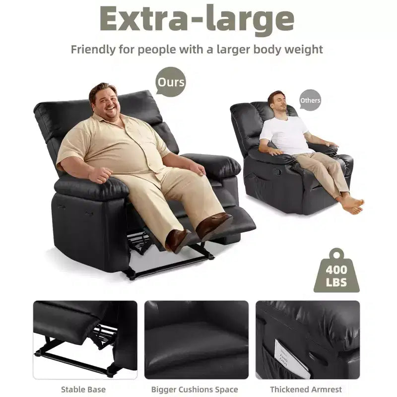 27 Oversized Swivel Rocker Recliner, Heating and Massage, 400 lbs Capacity, Cup Holders