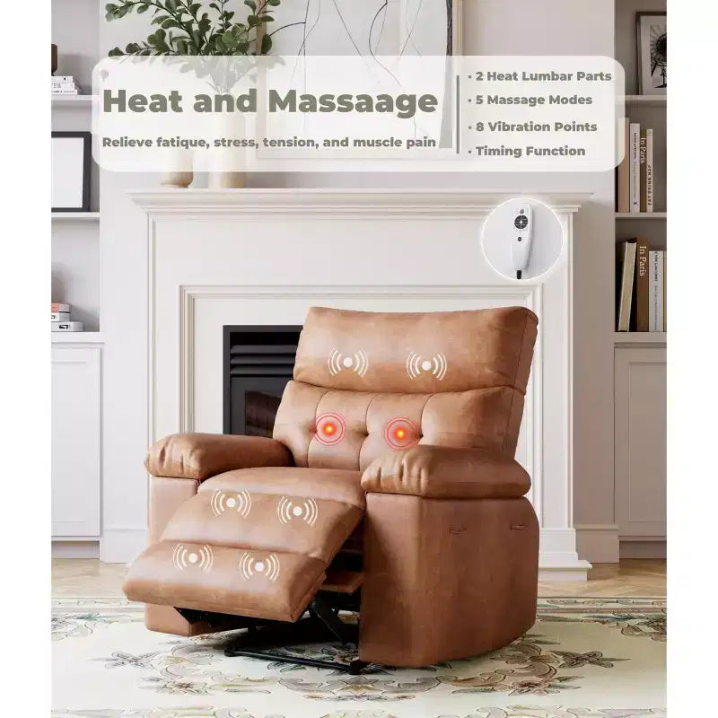 27 Oversized Swivel Rocker Recliner, Heating and Massage, 400 lbs Capacity, Cup Holders