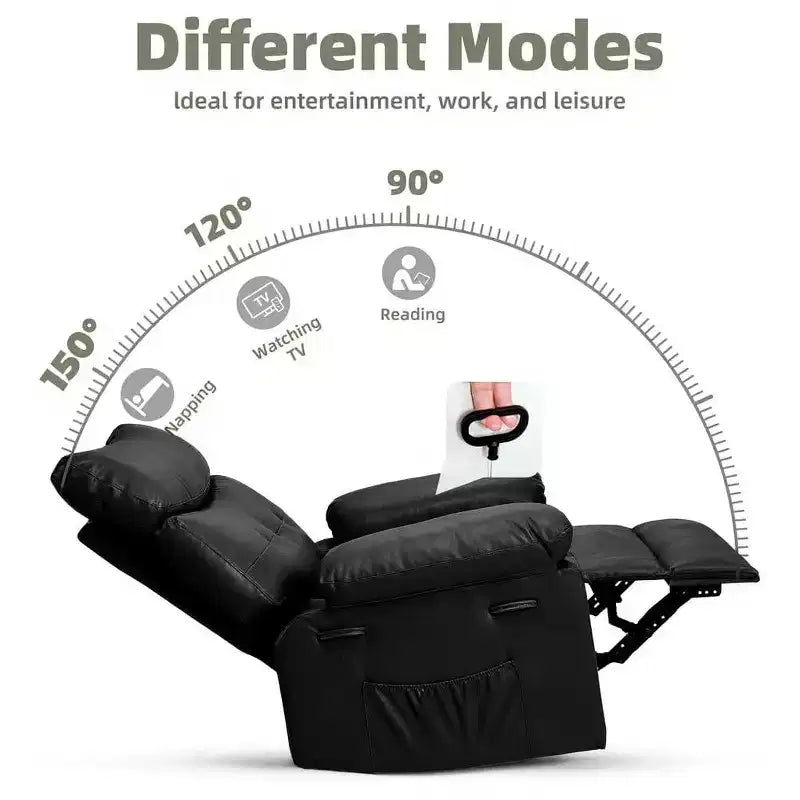 27 Oversized Swivel Rocker Recliner, Heating and Massage, 400 lbs Capacity, Cup Holders