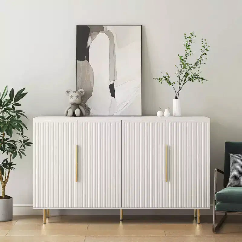 JVNOXK 56.69-inch Modern Sideboard with Storage Functionality Large Sideboard with Grooved Side Panels and Adjustable Shelves White