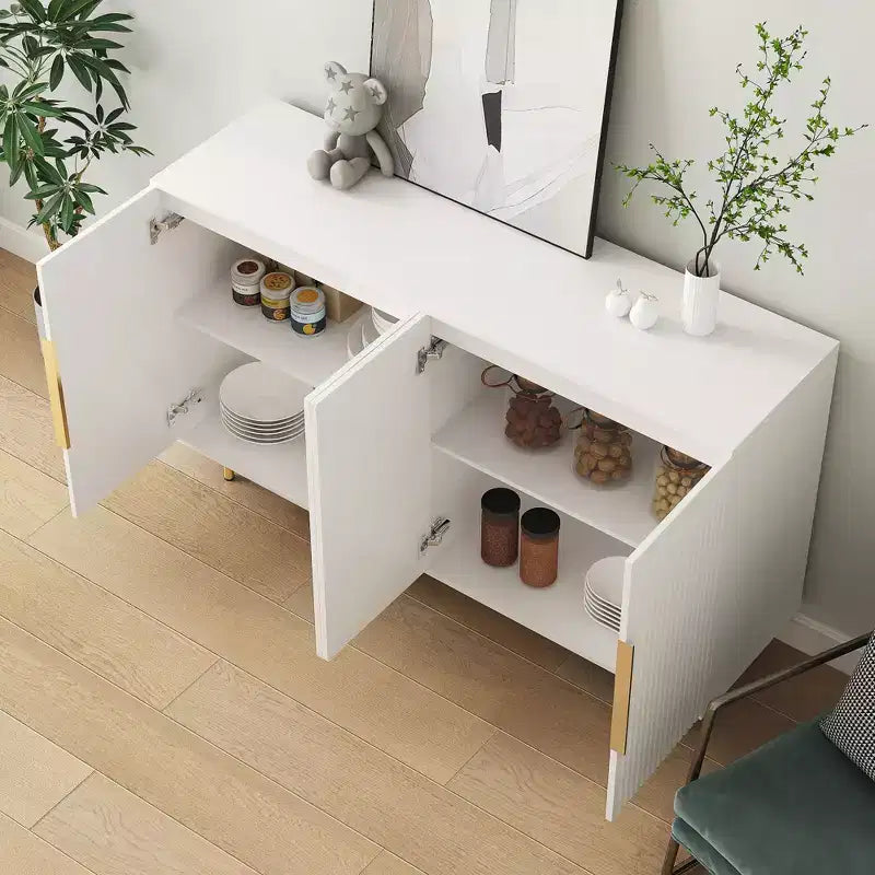 JVNOXK 56.69-inch Modern Sideboard with Storage Functionality Large Sideboard with Grooved Side Panels and Adjustable Shelves White