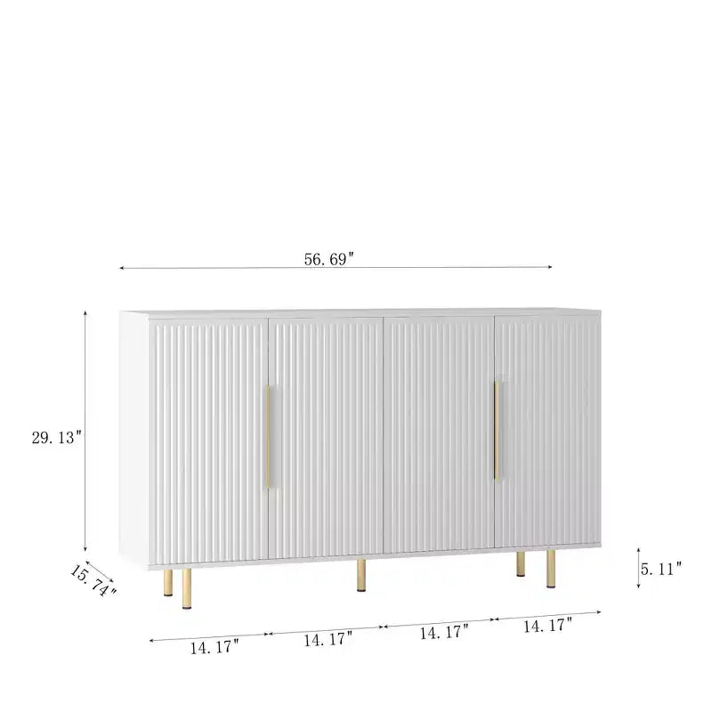 JVNOXK 56.69-inch Modern Sideboard with Storage Functionality Large Sideboard with Grooved Side Panels and Adjustable Shelves White