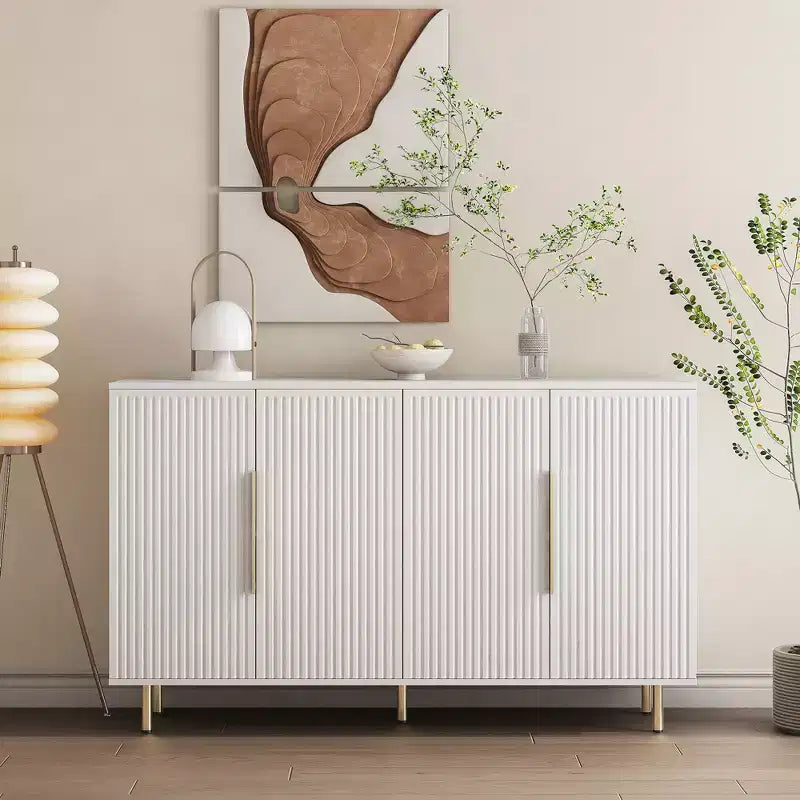 JVNOXK 56.69-inch Modern Sideboard with Storage Functionality Large Sideboard with Grooved Side Panels and Adjustable Shelves White