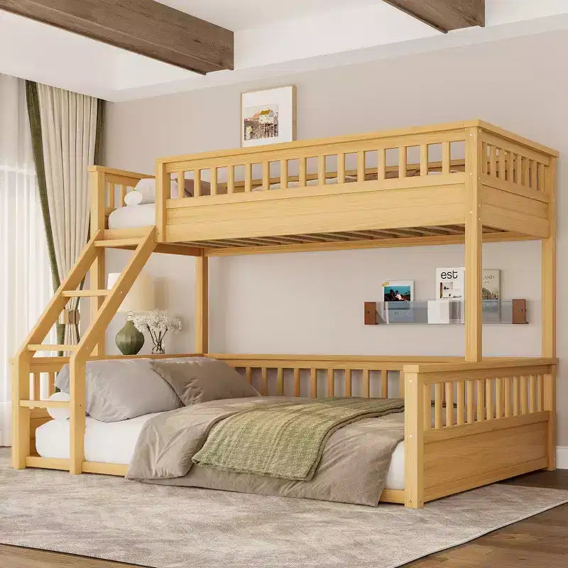 Twin XL/Full XL over Queen Bunk Bed with Ladder and Guardrails - ModernLuxe