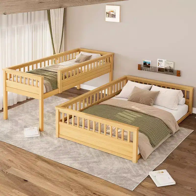 Twin XL/Full XL over Queen Bunk Bed with Ladder and Guardrails - ModernLuxe