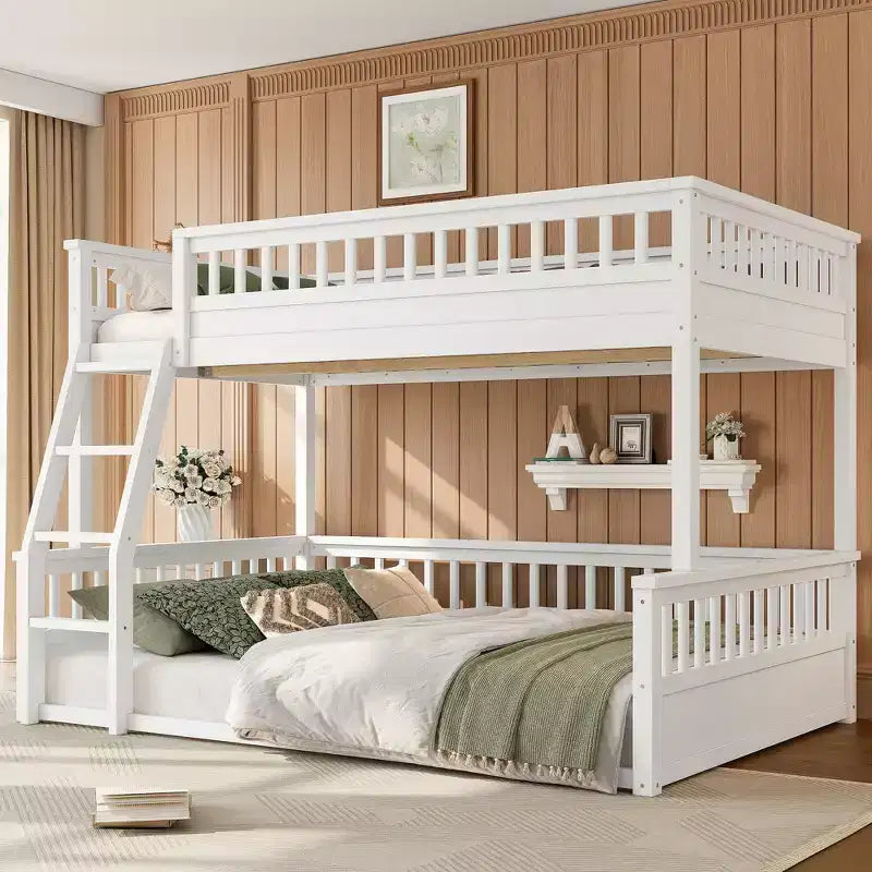 Twin XL/Full XL over Queen Bunk Bed with Ladder and Guardrails - ModernLuxe