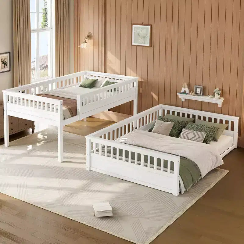 Twin XL/Full XL over Queen Bunk Bed with Ladder and Guardrails - ModernLuxe