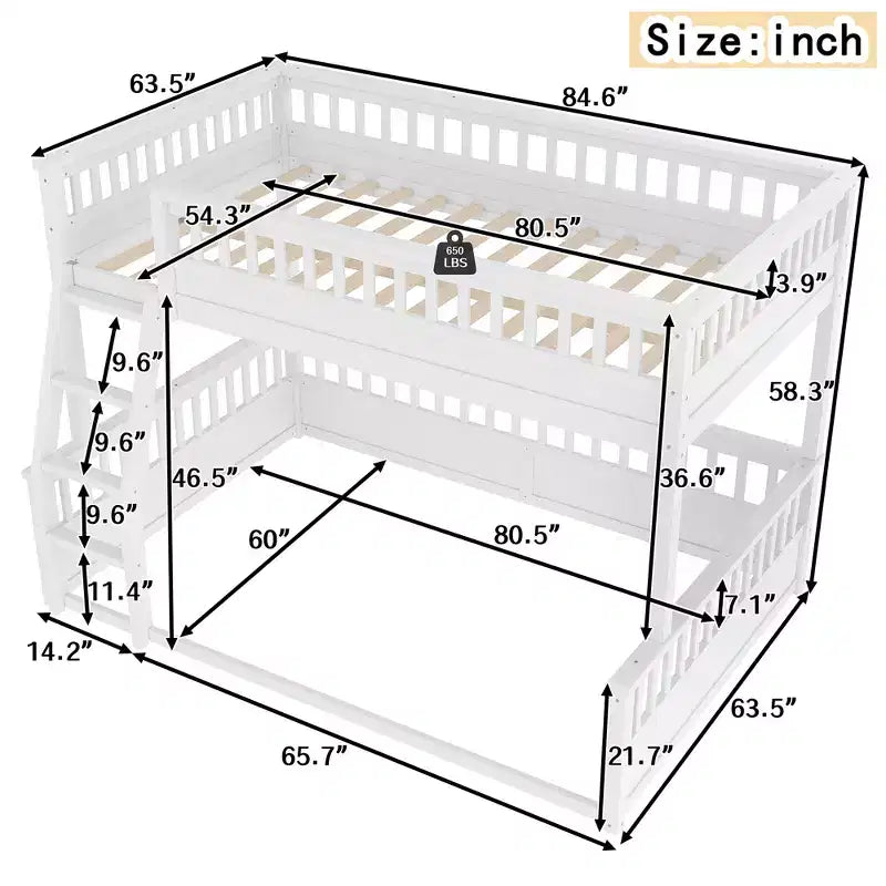 Twin XL/Full XL over Queen Bunk Bed with Ladder and Guardrails - ModernLuxe