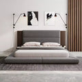GDFStudio Bacon Floor Upholstered Platform Bed with Extended Wood Headboard and Built-In Bedside Shelves