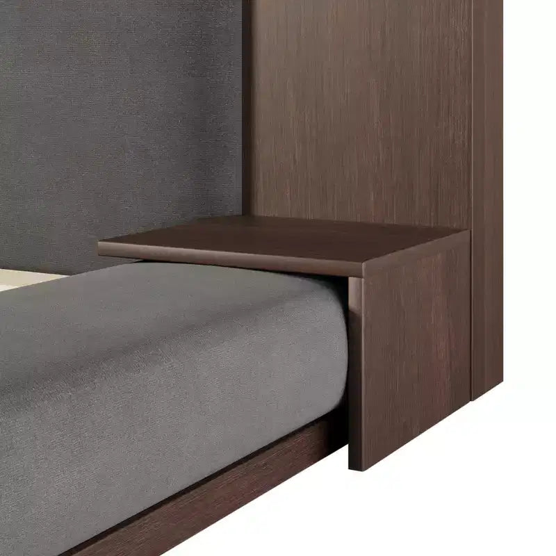 GDFStudio Bacon Floor Upholstered Platform Bed with Extended Wood Headboard and Built-In Bedside Shelves
