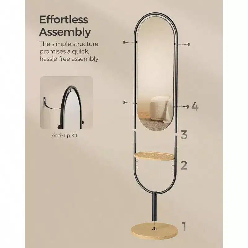 Full-Length Standing Mirror, 3-in-1 Award-Winning Design. In Oak Beige & Ink Black for Living Room, Bedroom Decor
