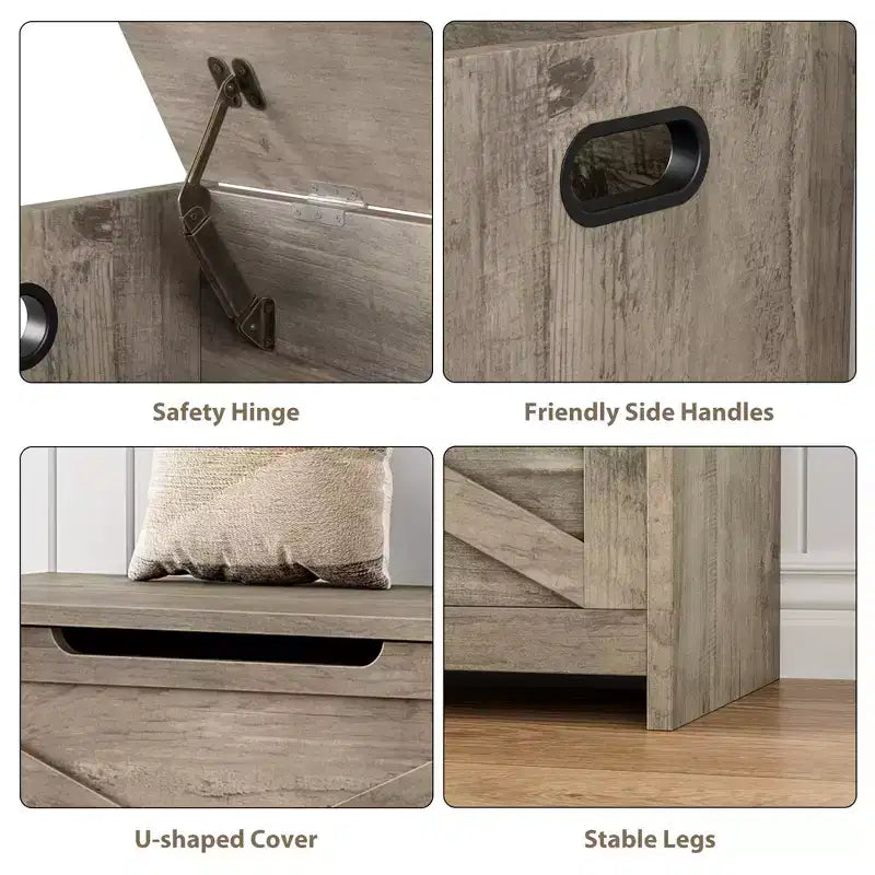 Wooden Storage Bench with Safety Hinge and Multipurpose Seat, Large Shoe Storage Cabinet, Multi-Functional, for Entryway, Living Room, Bedroom