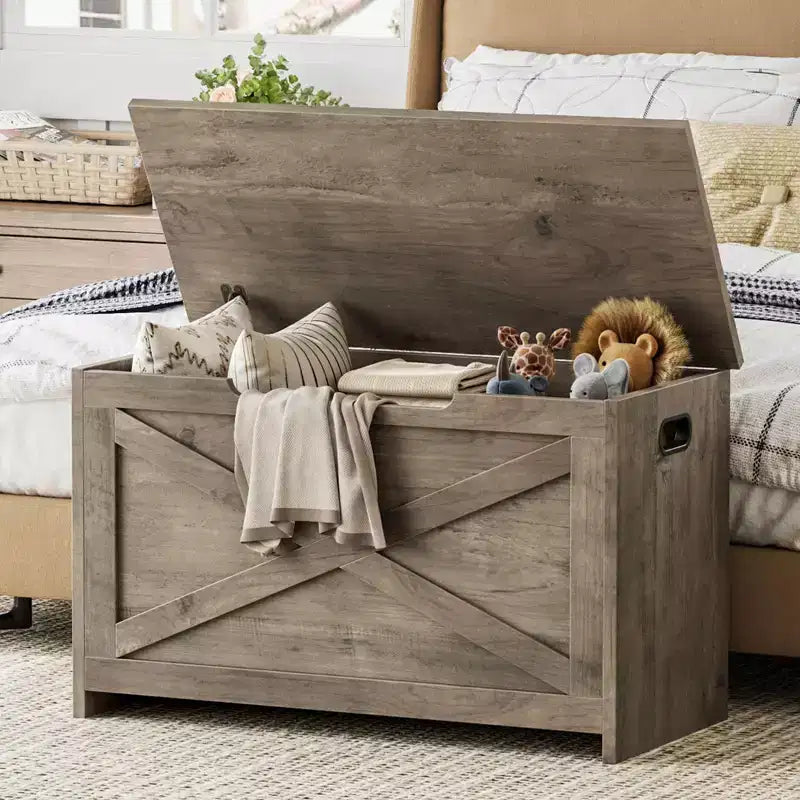 Wooden Storage Bench with Safety Hinge and Multipurpose Seat, Large Shoe Storage Cabinet, Multi-Functional, for Entryway, Living Room, Bedroom