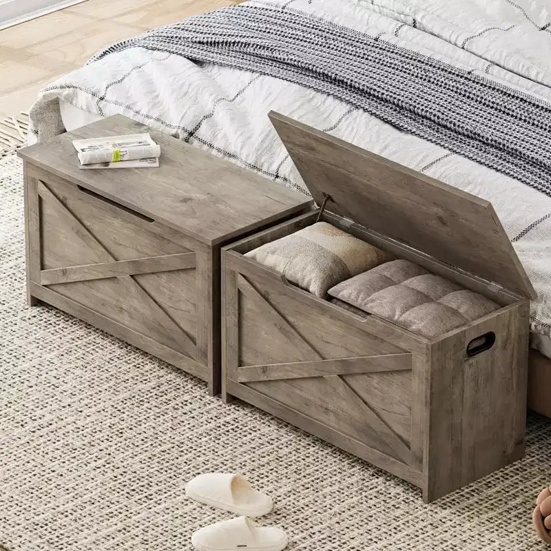 Wooden Storage Bench with Safety Hinge and Multipurpose Seat, Large Shoe Storage Cabinet, Multi-Functional, for Entryway, Living Room, Bedroom