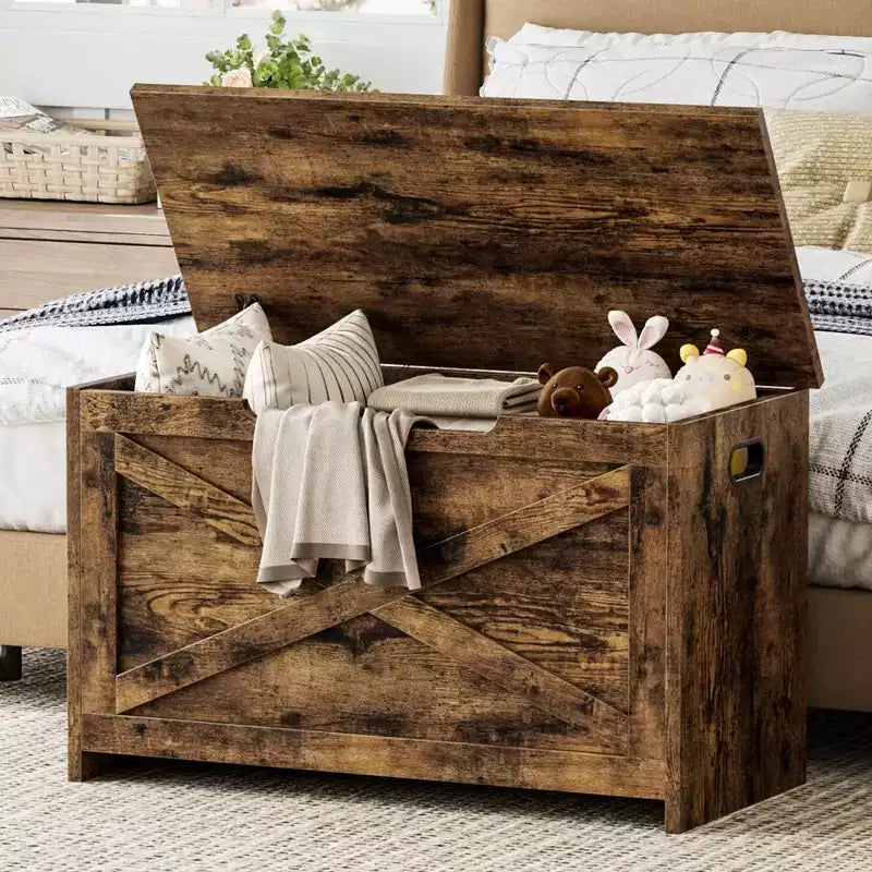 Wooden Storage Bench with Safety Hinge and Multipurpose Seat, Large Shoe Storage Cabinet, Multi-Functional, for Entryway, Living Room, Bedroom