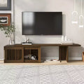 Medieval-style modern walnut TV stand with extendable table, soft cushions, sliding doors, and cat-friendly furniture Walnut