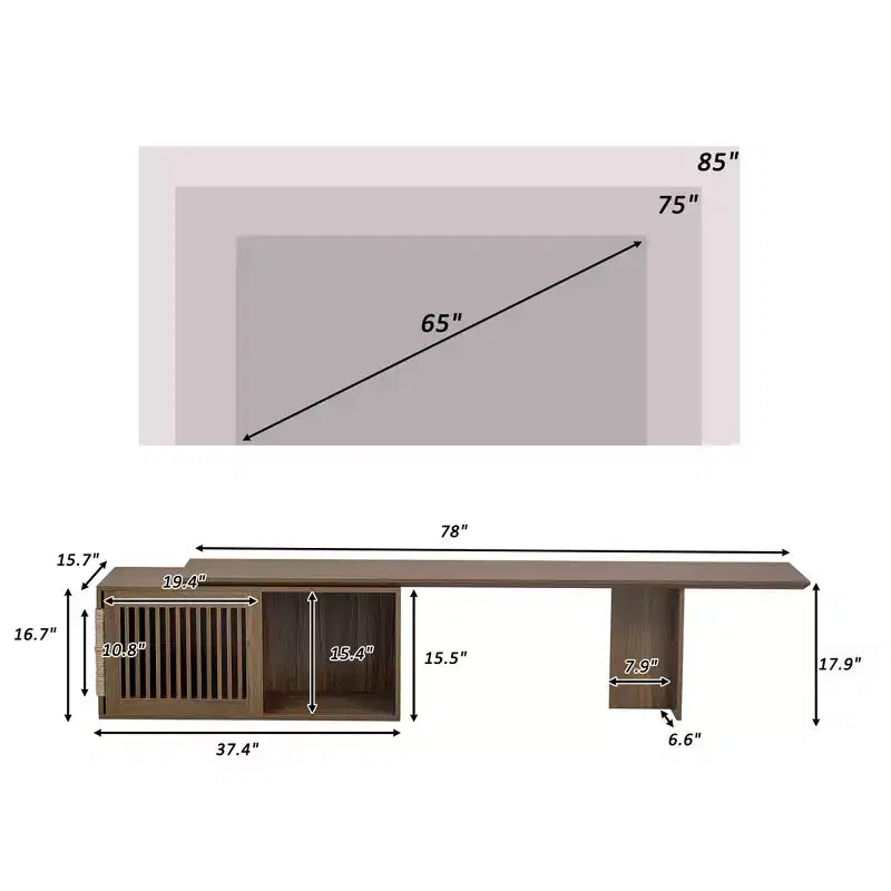 Medieval-style modern walnut TV stand with extendable table, soft cushions, sliding doors, and cat-friendly furniture Walnut