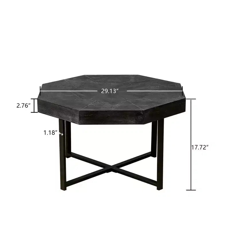 TUYOHW 29.1 Vintage Coffee Table for Living Room,Wooden Octagonal Center Table with Steel Crisscross Base,30 Inch Cocktail Table